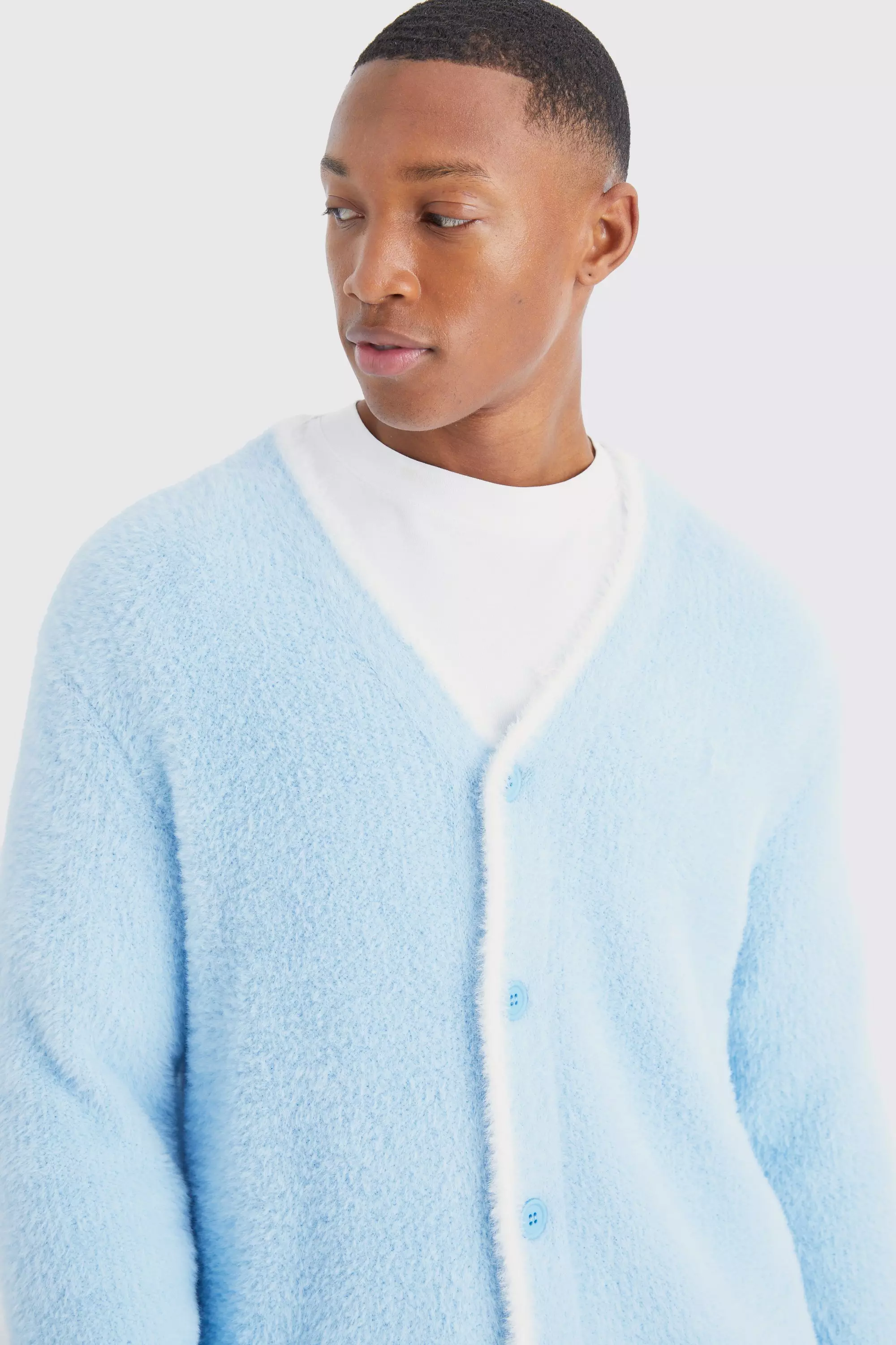 Relaxed Fluffy Cardigan With Tipping boohooMAN USA